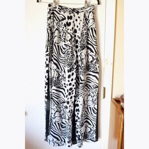Joseph Ribkoff Black White Abstract Layered Wide Leg Elegant Pants Vintage sz8
